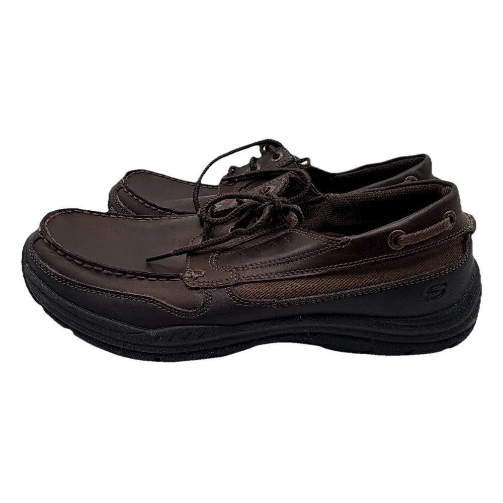 Skechers Shoes Men's Sz 9 Brown Relaxed Fit Memory Foam Leather Upper Boat